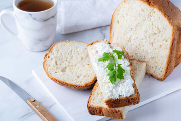 Sandwich with cottage cheese. Healthy eating concept