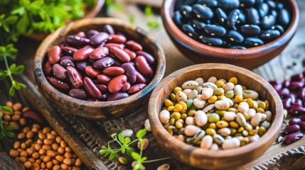 Culinary Canvas of Beans: Unveil the culinary artistry of various beans, each a protein-rich gem, featuring chickpeas, lentils, black beans, kidney beans, and pinto beans in a diverse and nutritious s