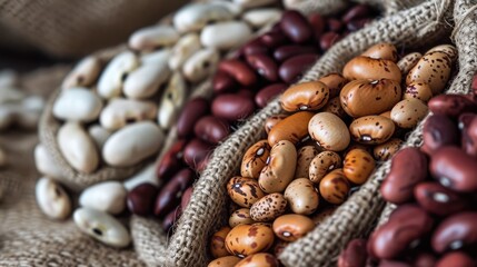Culinary Canvas of Beans: Unveil the culinary artistry of various beans, each a protein-rich gem, featuring chickpeas, lentils, black beans, kidney beans, and pinto beans in a diverse and nutritious s - obrazy, fototapety, plakaty