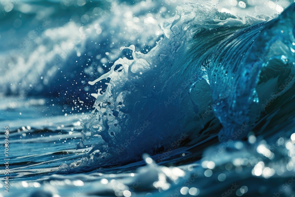Poster A close-up view of a powerful wave in the ocean. This image captures the beauty and intensity of the sea. Perfect for use in travel brochures, websites, and advertisements