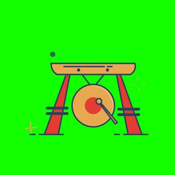 Traditional chinese gong: animated vector illustration on green background