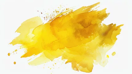 Foto op Canvas Close up of a vibrant yellow watercolor stain on a clean white background. Perfect for adding a pop of color to your designs © Fotograf