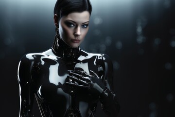 An attractive young woman in a sexy latex outfit. - obrazy, fototapety, plakaty