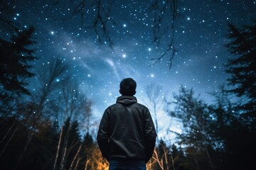 An man thinking about the vastness of the universe. - obrazy, fototapety, plakaty