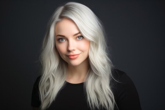 A young nordic woman with white hair.