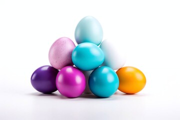 Colorful Easter eggs arranged in the form of a pyramid isolated on a white background. Happy Easter concept.