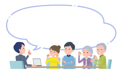 夫婦両親を相手に打ち合わせするビジネスシーン。好印象。