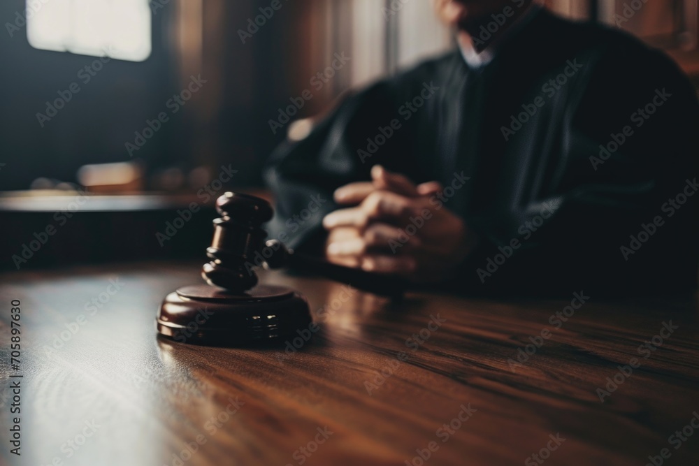 Aufkleber a judge sitting at a table with a gavel. can be used for legal and courtroom-related concepts