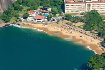 Rio de janeiro, Brazil. Aerial view of Red Beach on a sunny day. Army Sports Club and Military...