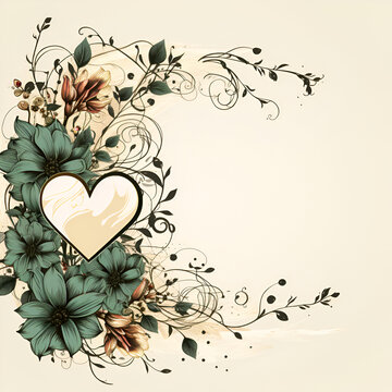 Beautiful idea for Valentine day´s card. Heart in boho nature style. Green and beige colours.  