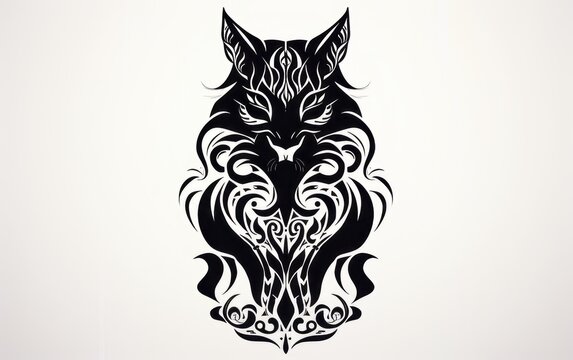 cat gothic design tribal black and white