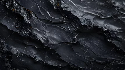 Foto op Plexiglas The dark texture of the stone, raw black obsidian, hardened volcanic lava glass, natural patterns and shapes on the stone section. © john