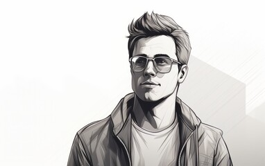 Obraz premium man with glasses pencil drawing line art