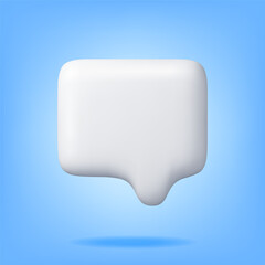 3D White Blank Speech Bubble Isolated. Rendering Chat Balloon Pin. Notification Shape Mockup. Communication, Web, Social Network Media, App Button. Realistic Vector Illustration