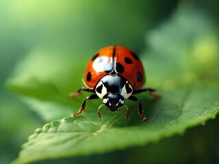 Obraz premium ladybug on green leaf