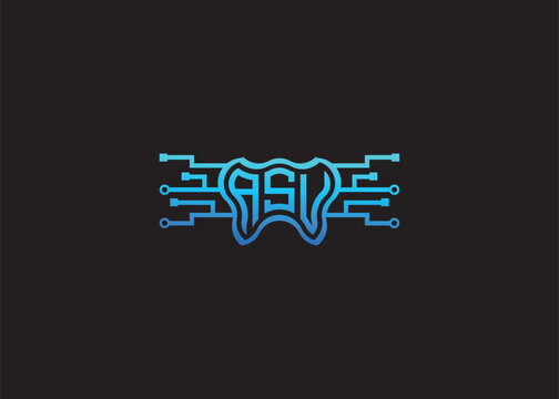 Letter ASU Modern Technology Vector Monogram Dental care shape Logo.