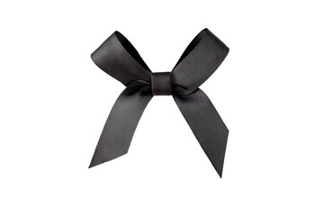 Black satin bow isolated transparent png. Dark elegant shiny ribbon tied knot. Mourning crepe.