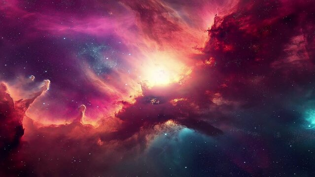 Loop Animation of galaxy space nebula towards bright light loop Animation. Nebula galaxy. astronomy video