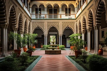 Fototapeta na wymiar Casa de Pilatos in Seville showcases stunning fusion of Italian Renaissance and Andalusian Mudéjar styles. Generative AI