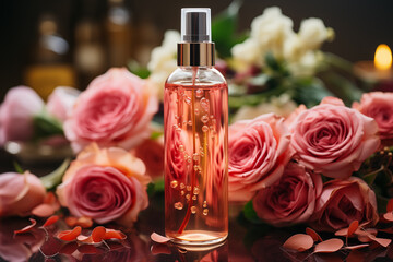 Obraz na płótnie Canvas Rose face water bottle in pink rose flower