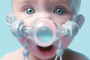 a baby with a oxygen mask