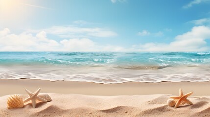 Obraz na płótnie Canvas Sea, sand, starfish and shells on a sunny beach