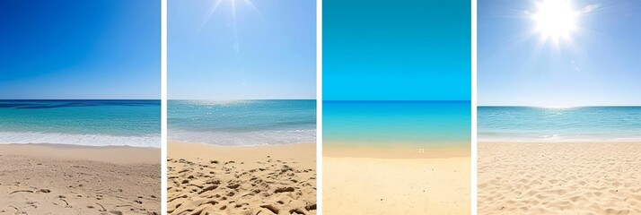Beach collage with white lines and vibrant segments, illuminated by bright light white style