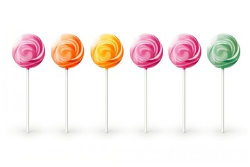Colorful rainbow lollipops on white background