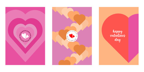 Creative concept of Happy Valentines Day cards set. Modern abstract art design with hearts, geometric and liquid shapes. Templates for celebration, ads, branding, banner, cover, label, poster, sales