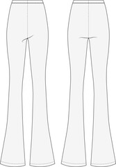 wide leg flared legging elastic pant trouser template technical drawing flat sketch cad mockup fashion woman design style model