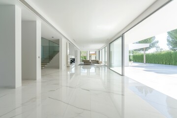 Contemporary Luxury: Wide Wall Corridor in Modern Home with Marble Floor and Stylish Design