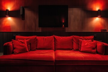 Luxurious Dark Red Sofa: Elegant Living Room Interior Design