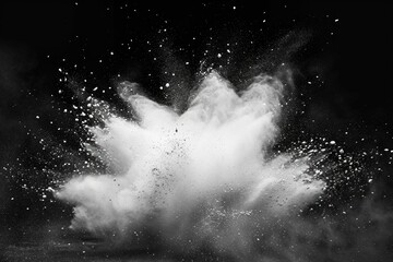 White Powder Explosion on Black Background - obrazy, fototapety, plakaty
