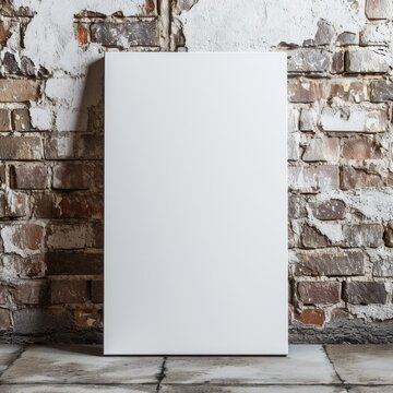 Blank Canvas Poster Mock-Up in White Interior with Brick Wall Background