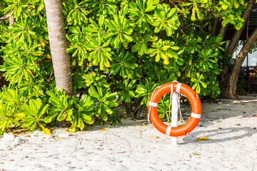 bright orange lifebuoy in the Maldives