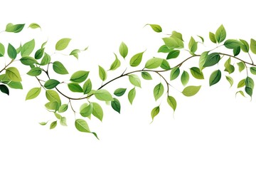 Illustration of tree branch with green leaves on white background