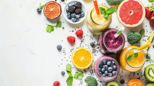 healthy natural organic smoothie made from fresh fruits and berries, detox, weight loss, proper nutrition, drink in a glass, jar of juice, tropical cocktail, ingredients, cooking, breakfast, spinach