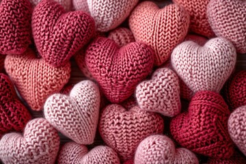 Pink knitted hearts, valentine's day. Generative AI