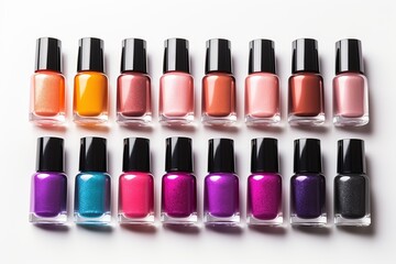 Obraz premium Bottles of colorful nail polish on white background