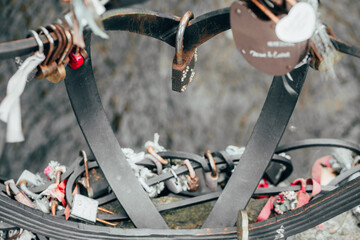 composition of metal locks in the park