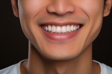 Fototapeta premium Smile with white healthy teeth of young asian man