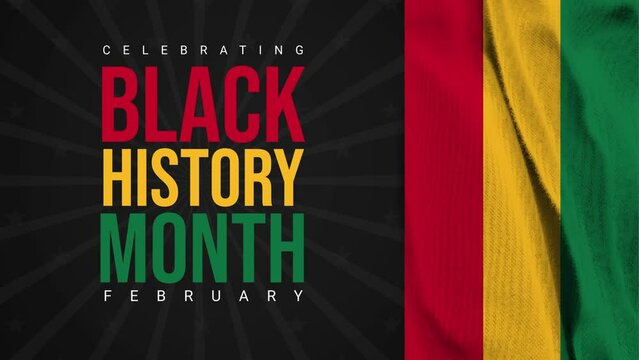 Celebrating Black History Month in February with typography and flag. 4k video animation