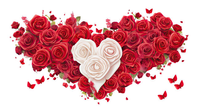  Heart shaped bouquet of red roses isolated on transparent background. valentines day rose decoration concept,love concept,happy valentines day.