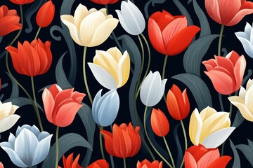 Seamless tulip pattern perfect for printing, greeting cards, or advertising. Generative AI