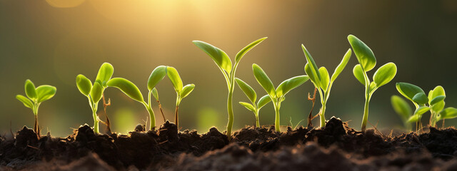 sprouts in the ground. The concept of farming and planting. - obrazy, fototapety, plakaty