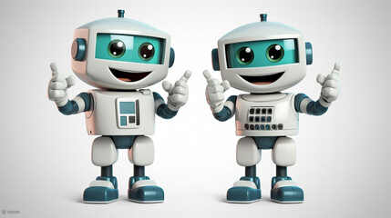 Naklejka premium 3D rendering of a robot that works with a virtual display. Robots that show the class.Generative AI