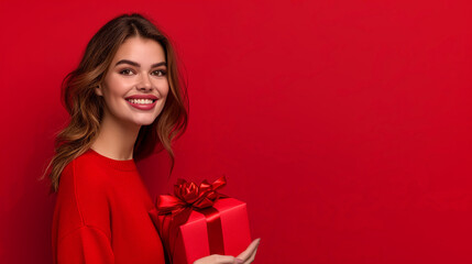 Fototapeta premium woman with gift box, ai