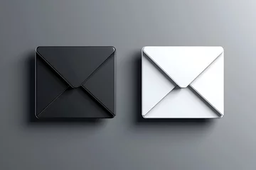 Foto op Canvas Sleek black and white email icons, metallic sheen, elegance. Contrasting stylish email envelopes, reflective surfaces, luxurious appeal. Chic black and white mail envelope symbols in monochrome © Alina