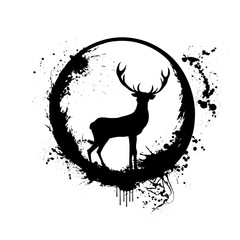 Deer head black logo in a circle. hand drawing. Not AI, Vector illustration