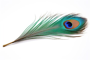 Obraz premium Peacock feather on white background